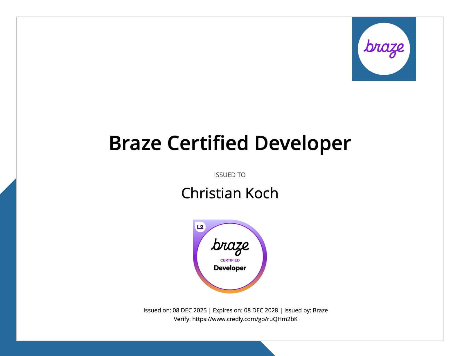 Braze Certified Developer Certificate